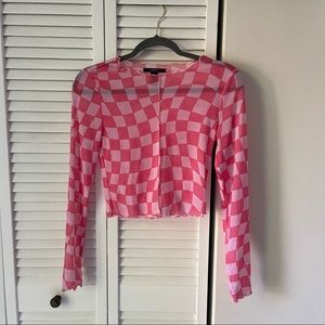 Forever 21 Pink Checkered Sheer Mesh Top